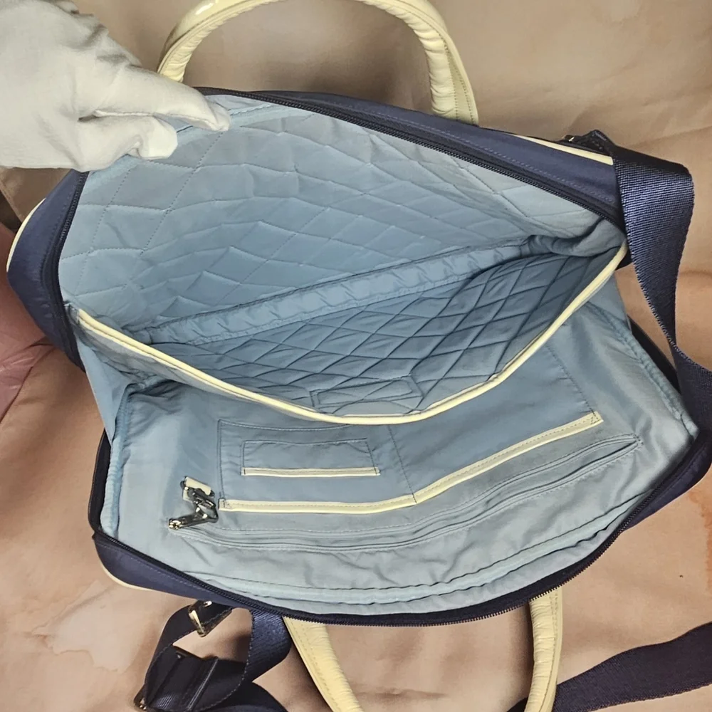 Knomo Of London Stylish Blue and Cream Quilted Laptop Messenger Bag